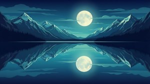 SVG風格向量藝術桌布，描繪滿月倒映在湖面上的景象。 — 月光 壁紙