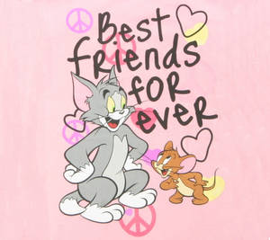 湯姆和傑瑞卡通角色微笑，帶有「Best Friends for Ever」文字和和平標誌。 — 湯姆與傑利卡通 壁紙