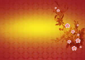 紅色和黃色漸層，帶有中國符號和粉紅櫻花。 — 春節 壁紙