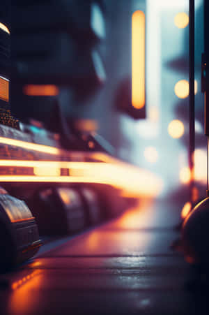 夜晚的未來主義室內，帶有發光霓虹燈和反射表面。 — Huawei MatePad 12 X (2025) 壁紙