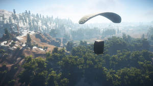 滑翔傘在霧中滑翔於森林和雪山之上。 — 電玩遊戲 GIF 壁紙