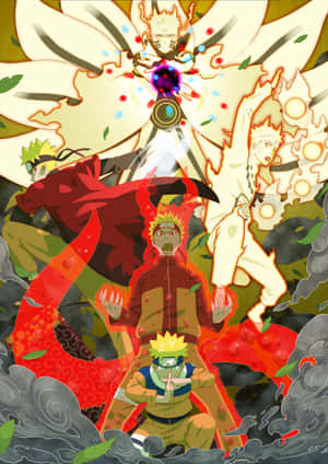 動漫角色在戰鬥中，帶有發光的查克拉和旋轉的雲朵。 — IQOO Pad 壁紙
