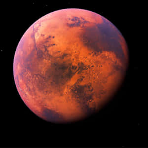 火星行星，表面呈橙紅色，帶有黑暗隕石坑，背景為黑色星空。 — 火星人布魯諾 壁紙