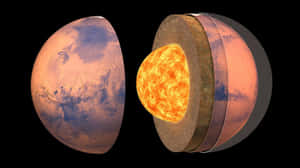 火星的橫截面視圖，顯示其內部層和表面。 — 火星 壁紙