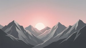 灰色山峰後的粉紅日落，帶有發光的太陽。 — 灰色美學動圖 壁紙