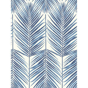 奶油色背景上的藍色棕櫚葉圖案，適用於壁紙。 — 棕櫚樹日落 壁紙