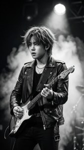 燦烈在舞台上彈奏吉他表演