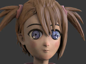 3D渲染的動漫女孩，棕色雙馬尾，紫色眼睛。 — 火影忍者 美學 壁紙