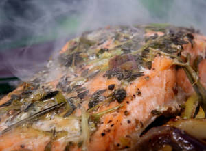 蒸鮭魚片配香草和香料 — 魚 GIF 壁紙