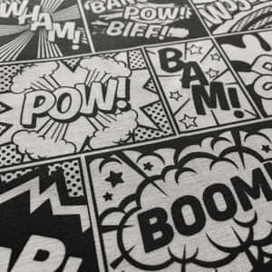 黑白漫畫音效桌布，帶有 POW BAM BOOM 文字。 — iPad Pro 12.9 壁紙