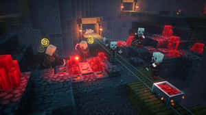 Minecraft 玩家在夜晚的熾熱地獄堡壘中與骷髏戰鬥。 — 我的世界 鑽石 壁紙
