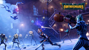 玩家在Fortnite Mares活動期間，在鬼屋中與殭屍和鬼魂敵人戰鬥。 — 要塞英雄 大逃殺 壁紙