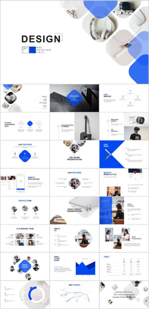 簡約商業簡報範本，採用藍色形狀和科技圖示。 — Pixel 4 壁紙