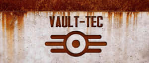 風化混凝土牆上帶有橙色腐蝕條紋的生鏽Vault-Tec標誌。 — 古墓奇兵 壁紙