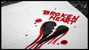橫線紙上帶有紅色飛濺和文字「BROKEN HEART」的破碎心臟插圖。 — 心碎 壁紙