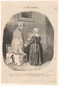 男子向妻子展示他的肖像照，作者為奧諾雷·杜米埃，創作於1846年，紙本石版畫。下載這幅藝術作品作為桌面高解析度桌布。