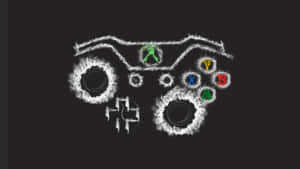 發光煙霧輪廓的Xbox手把，帶有彩色按鈕，黑色背景。 — 酷炫遊戲 壁紙