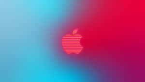 發光的Apple標誌，帶有條紋，位於藍色到紅色的漸變背景上。 — 4K iPhone 壁紙