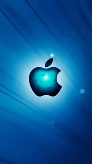 發光Apple標誌帶鏡頭光暈在藍色漸變背景上 — Pixel 3 壁紙