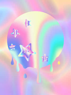 發光的月亮滴落彩色顏料，星星漂浮在柔和漸變背景上。 — 酷 壁紙
