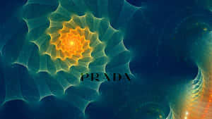 發光分形螺旋，宇宙藍綠色背景上有PRADA文字 — Prada 壁紙