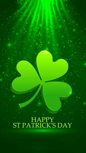 發光的四葉草，閃爍的綠光，以及 happy st patricks day 文字。 — 綠色 iPhone 壁紙