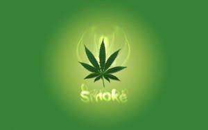 發光的大麻葉，帶有煙霧，下方有「smoke」字樣，綠色背景。 — 植物美學 壁紙