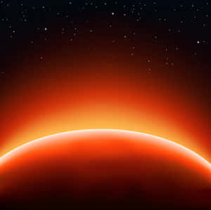 橙色行星地平線在繁星夜空下發光 — 純紅色 壁紙