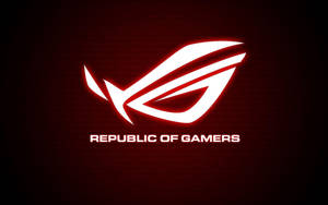 發光的 ROG 標誌，帶有 Republic of Gamers 文字，背景為深紅色二進制。 — 遊戲玩家標誌 壁紙