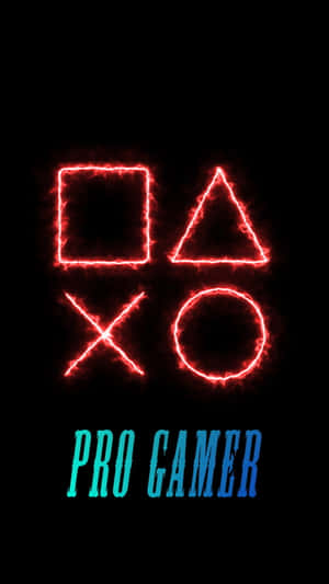 黑色背景上的紅色電動PlayStation符號和藍色專業遊戲玩家文字。 — 遊戲玩家標誌 壁紙