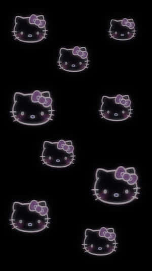 黑色背景上發光的紫色Hello Kitty面孔。 — 黑色 Hello Kitty 壁紙