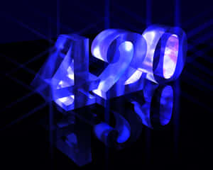 發光的藍色3D數字420，在深色背景上帶有反射和光線 — 420 壁紙