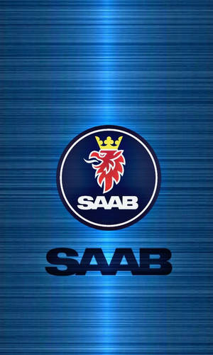 SAAB標誌，紅色皇冠獅子，藍色拉絲金屬背景 — 紳寶 壁紙