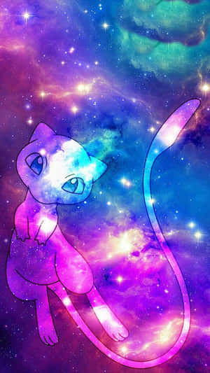 超夢在色彩繽紛的星空星系中漂浮，伴有發光的星雲雲彩。 — 喵 壁紙