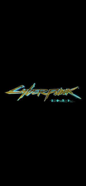 Cyberpunk 2077 標誌在黑色背景上以霓虹藍和金色發光 — 電馭叛客2077 壁紙