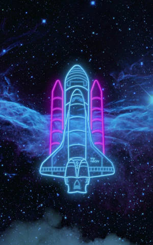 霓虹勾勒的太空梭飛過繁星點點的星雲。 — 太空船 壁紙