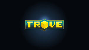 Trove 遊戲標誌，像素化立方體字母 O 在深藍色漸變上發光。 — 電玩遊戲 GIF 壁紙
