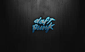 發光藍色 Daft Punk 標誌，位於深色六角網格背景上。 — 垃圾美學 壁紙