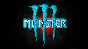 發光藍色Monster Energy標誌帶紅色點綴在深色紋理背景上。 — 漫威標誌 壁紙