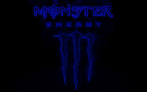 發光藍色Monster Energy標誌，帶有爪痕，深色背景。 — 魔物獵人 壁紙
