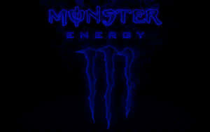 發光藍色Monster Energy標誌，帶有爪痕，黑色背景。 — Monster Energy 壁紙