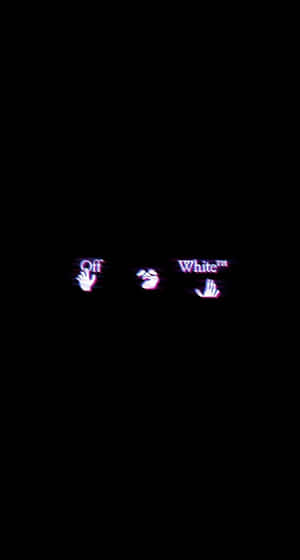 黑色背景上的霓虹 Off White 標誌與手形圖示 — 省電 壁紙