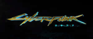 Cyberpunk 2077 標誌，在深色背景上帶有霓虹藍和金色燈光。 — 電玩遊戲 GIF 壁紙