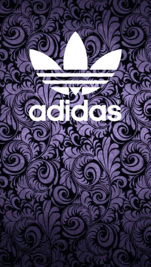 Adidas標誌在紫色漩渦圖案背景上 — 白色 iPhone 壁紙