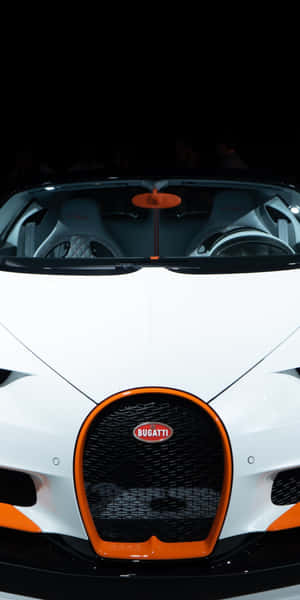 白色Bugatti跑車，帶有橙色飾邊和黑色格柵。 — 豪華車 壁紙