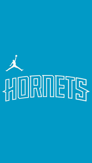 白色Jordan標誌和Hornets文字在青色背景上。 — 湖人隊標誌 壁紙