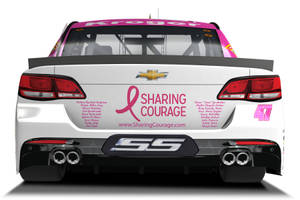 白色NASCAR賽車，帶有粉紅色Sharing Courage乳癌意識貼紙和贊助商標誌。 — 美學粉色GIF 壁紙