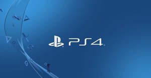 PlayStation 4標誌，帶有漂浮的控制器符號，藍色漸變背景。 — 電玩遊戲 GIF 壁紙