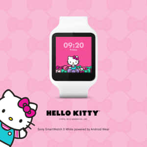 粉紅色蝴蝶結背景的Hello Kitty主題智慧手錶 — 手錶 GIF 壁紙
