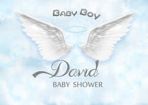 天使翅膀配上光環和 David 的嬰兒派對文字 — 天使 GIF 壁紙